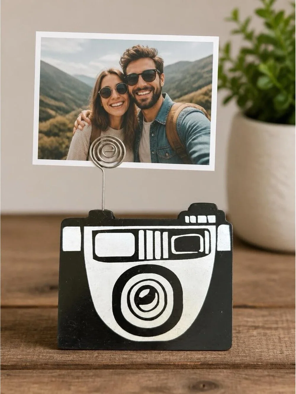 Hobby Lobby Camera Photo Holder Black White Wood Wire Clip Frame 2008